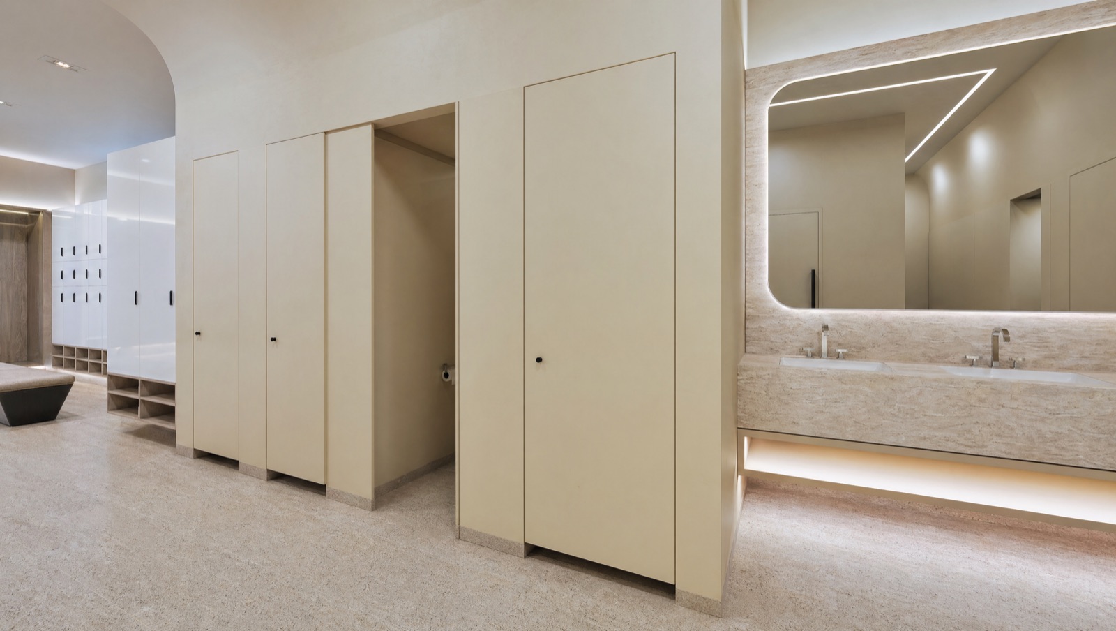 Locker room with private cubicles
